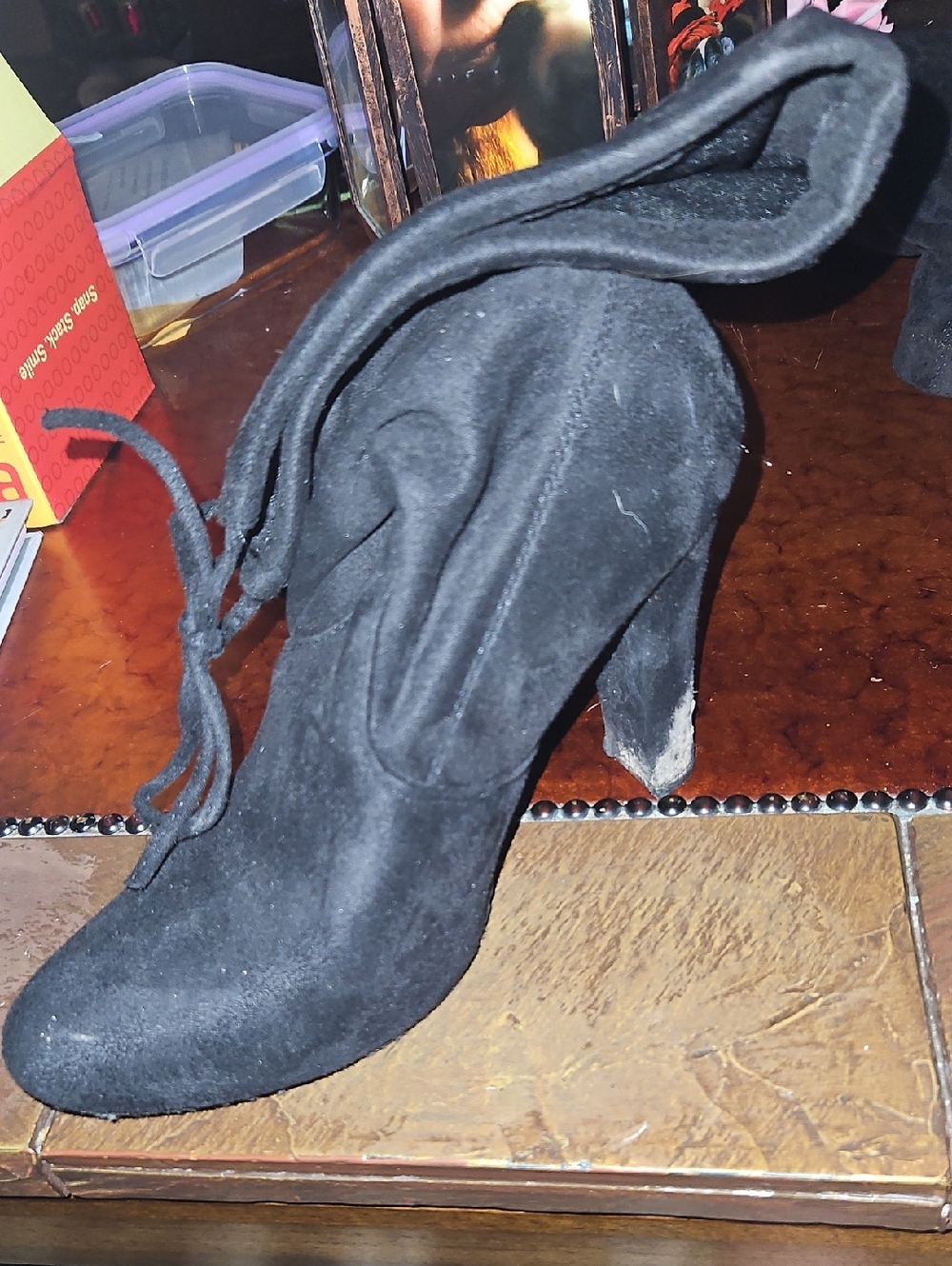 Women's Black Suede Lace-Up Ankle Boot